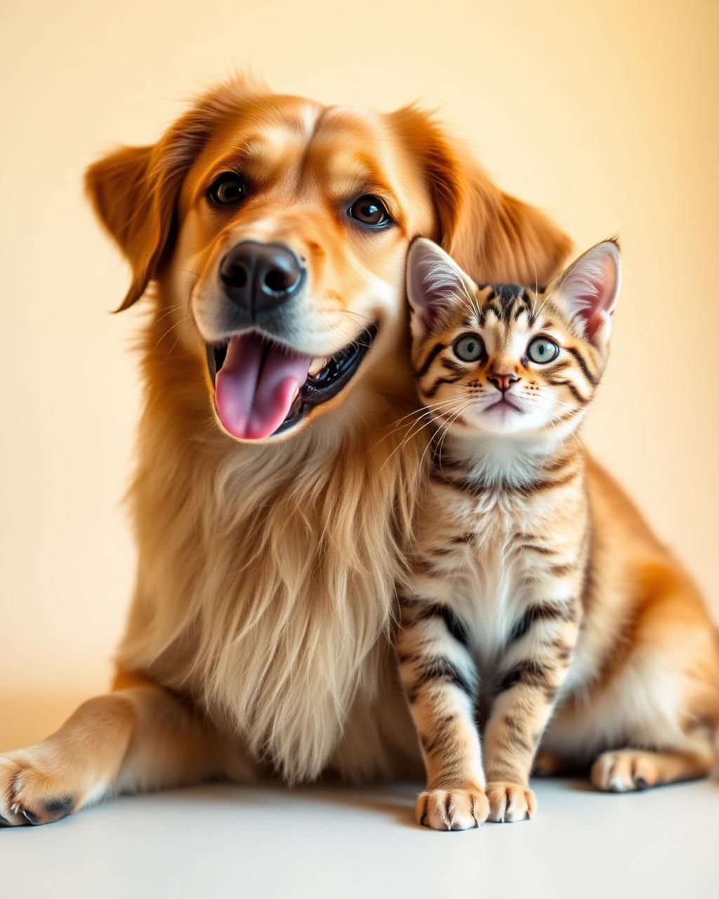 Cão e gato lado a lado